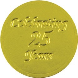 Celebrating 25 Years Chocolate Coin - Click Image to Close